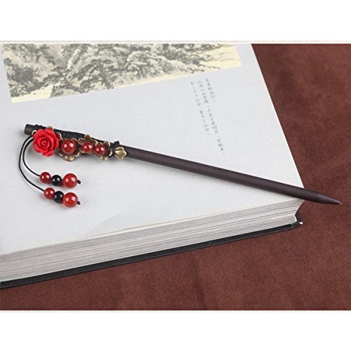 MonLiya Wooden Hair Pin Chinese Hair Sticks Pin Hairpin with Tassel Pearls Dangle Retro for Women Girls Long Hair Styling