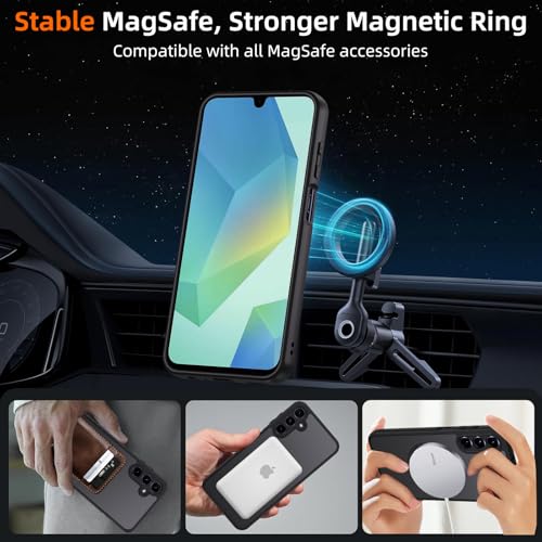 Oelrstfe Case for Samsung Galaxy A16 4G/5G Compatible with MagSafe with 2 Tempered Glass, Magnetic Translucent Matte Back Cover, Ultra Thin Shockproof Lens Protection Case, Black