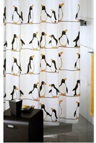 Penguins Circles Novelty Clear Black Blue Print Plastic Bath Shower Curtains Curtain with Hooks (Penguins)