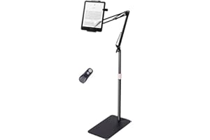 Quehun Telescopic Stand Floor Kindle Holder with Remote Page Turner,19"–62" Height Range Stand for Reading in Bed,Metal Table