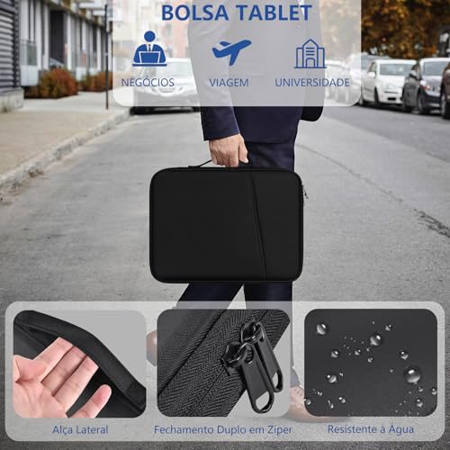 Bolsa Case para Tablet e Laptop de 9 a 11 polegadas,com Alça e Compartimento Frontal, bolsa protetora com bolso e Forro Macio (Preto)