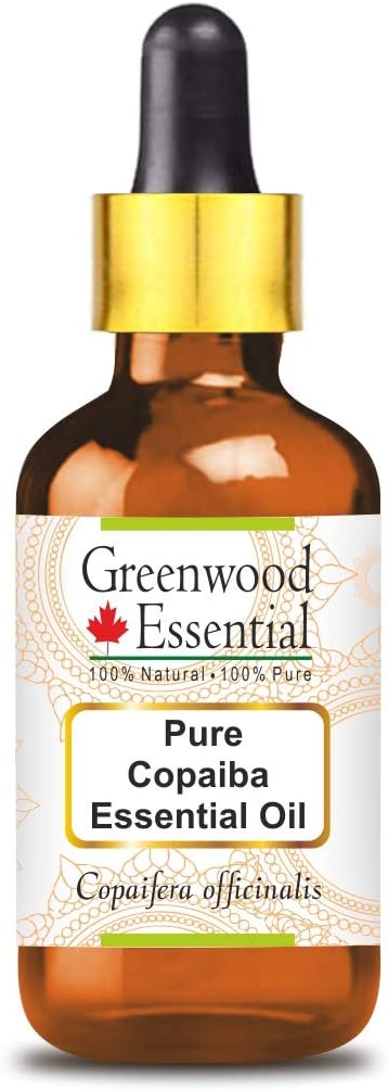 Greenwood Essential Pure Copaiba Essential Oil (Copaifera officinalis) with Glass Dropper Steam Distilled Natural Therapeutic Grade 15ml (0.50 oz)