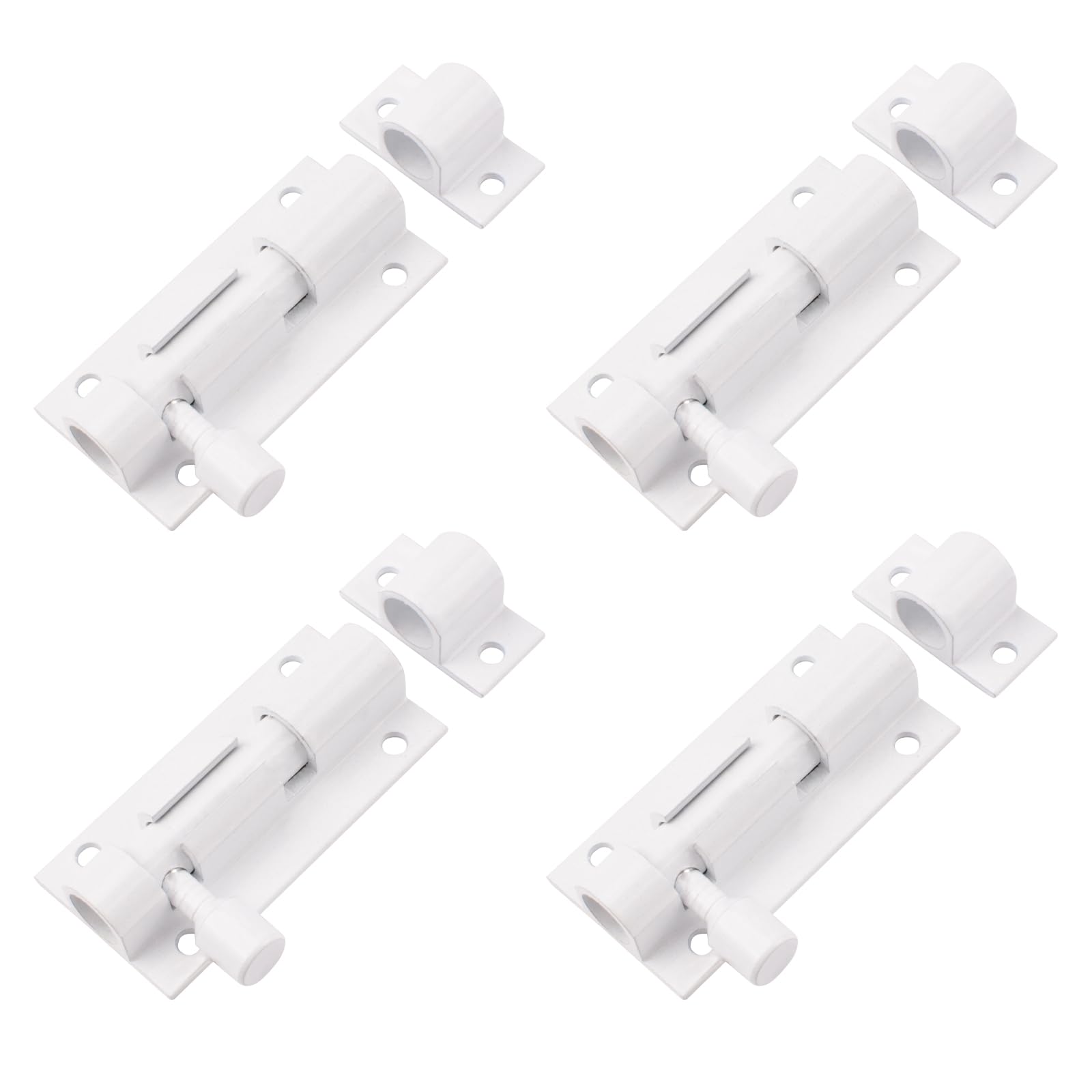 Morobor Door Security Slide Latch Lock, 2inch Thickened Stainless Steel Sliding Door Lock with Screws Slide Door Bolt Lock for Home Yard(White-4PCS)