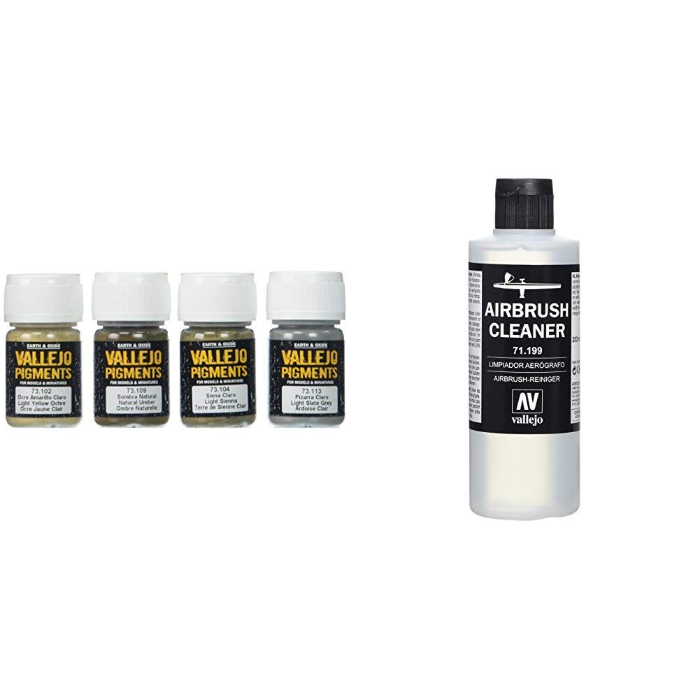 Acrylicos Vallejo"Mud & Sand Pigments Set & Vallejo Model Air 200 ml Airbrush Cleaner