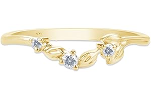 SAVEARTH DIAMONDS Leaf Design, 1/10 Carat Round Cut Moissanite Lab Created Diamond Art Deco Wedding Band Enhancer Ring In 14k Gold Over Sterling Silver Jewelry For Women (0.10 Cttw)