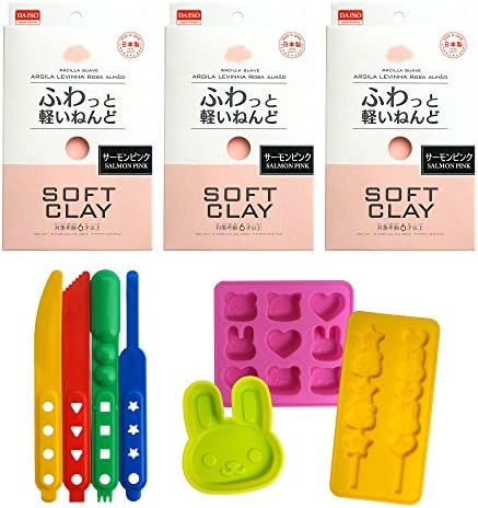 Soft clay Pink 3 packs &amp; Modeling tools / 3 Mold random set Clay Art Kids Craft