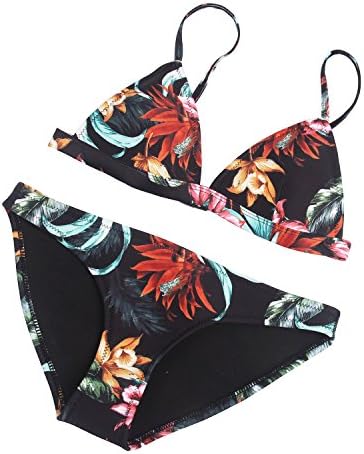 MUXILOVE 2017 Handmade Embroidery Floral Triangle Women Neoprene Top &amp; Bottom Bikini Set Swimwear Swimsuit (X-Large, Black)