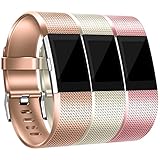 Maledan Bands Replacement Compatible with Fitbit Charge 2, 3-Pack, Rose Gold/Royal Gold/Champagne, Large