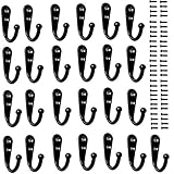 25 Pieces Wall Mounted Coat Hook Robe Hooks Cloth Hanger Coat Hanger Coat Hooks Rustic Hooks and 54 Pieces Screws for Bath Kitchen Garage Single Coat Hanger (Black Color)