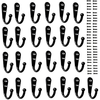 25 Pieces Wall Mounted Coat Hook Robe Hooks Cloth Hanger Coat Hanger Coat Hooks Rustic Hooks and 54 Pieces Screws for Bath Kitchen Garage Single Coat Hanger (Black Color)