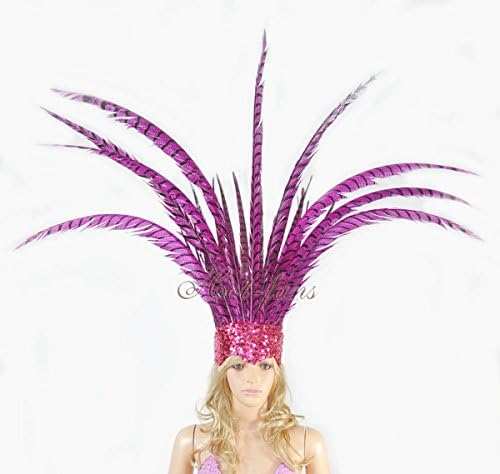 Open Face Pheasant Feathers Headdress with Sequins, Hot Pink