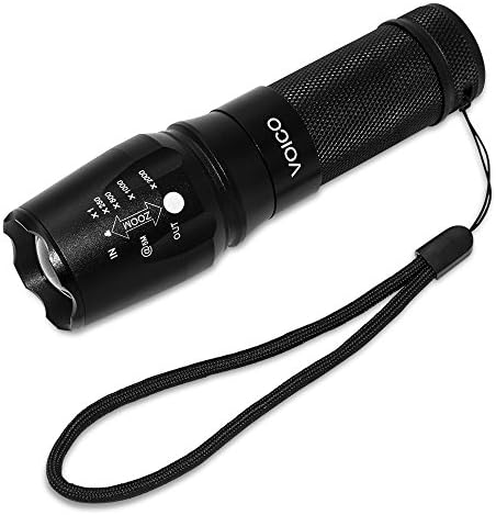 878 Voico 1000 Lumens CREE XML L2 LED 5 Modes Zoomable Adjustable Focus Tactical Flashlight for Camping Hiking Bike,X1