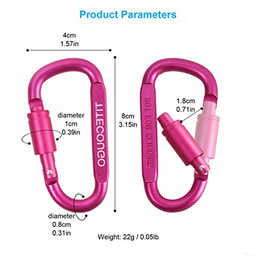 Carabiner Keychain,Hook Clip Aluminum D-ring Locking Flat D-Shape Lock Snap Backpack Water Bottle Climbing Gear Accessories EDC Camping Tent Multi Function Tool Multiple Colors Rose Red SG30