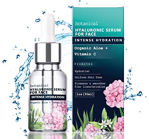 Hyaluronic Acid Serum for Face, Repairs Damaged Skin, All Natural with Vitamin C, E, Jojoba Oil, Witch Hazel. (Anti Aging Formula)