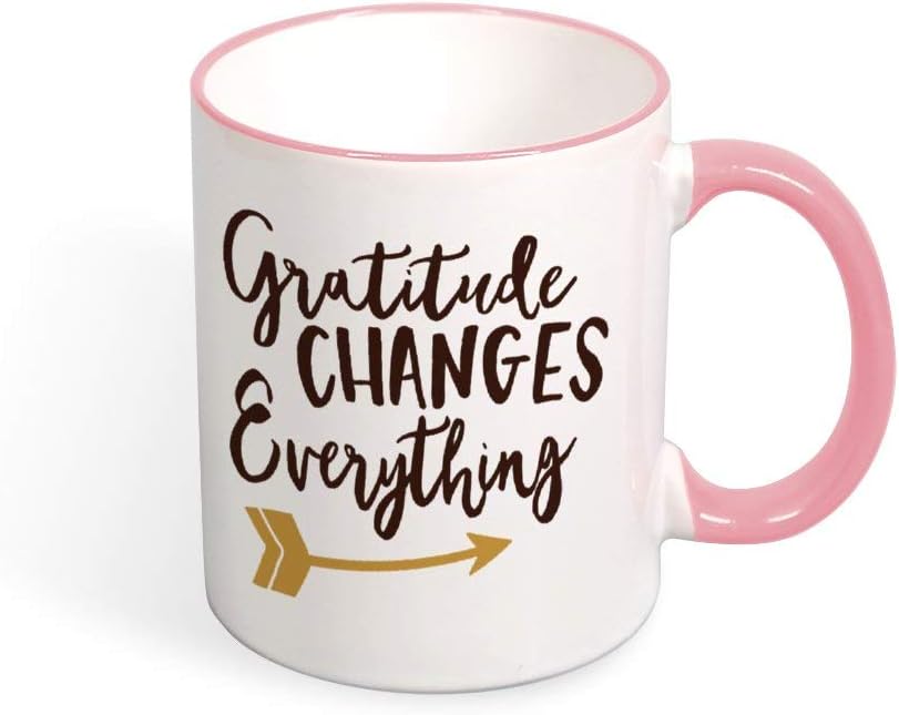 DKISEE Gratitude Changes Everything Color Coffee Mug Novelty 11oz Ceramic Mug Cup Birthday Christmas Anniversary Gag Gifts Idea - Pink