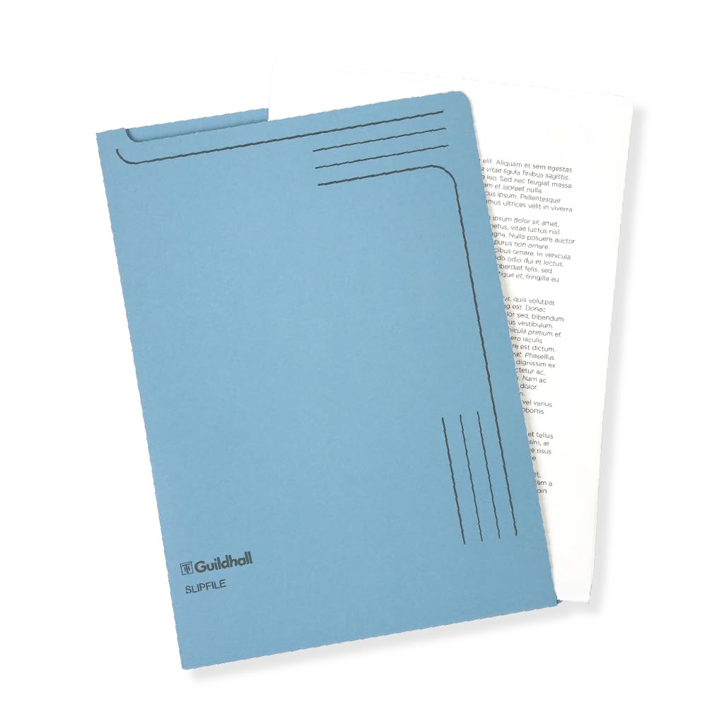 Exacompta - Ref 4601Z - Guildhall - Slip file, 315 x 230mm, 230gsm Filing Board, Top & Side Openings, Printed Space for Titles, Holds Approx. 50 Sheets of A4 Paper - Blue, Pack of 50