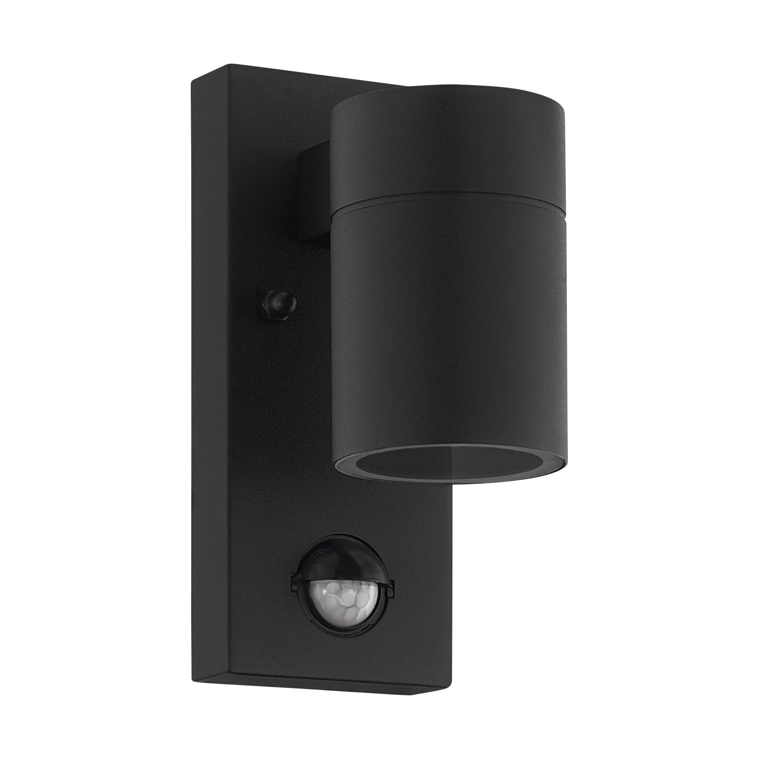 EGLO LED Outdoor Wall Light Riga 5 with Motion and Twilight Sensor, External Porch Lighting, Waterproof Outside Lamp Made of Black Galvanized Steel and Clear Glass, Gu10 Socket, IP44