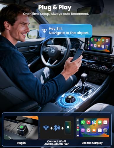 2026 Wireless Carplay Adapter, Mini Wireless Carplay for iPhone and More than 1k+ Cars, Type-C/USB, Stable Fast Connection, Compatible with iOS 12+/Android 11+ and Autos 2016 Onwards