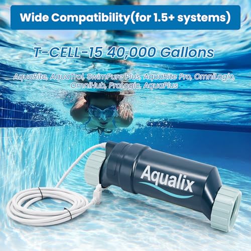 Aqualix Salt Cell Replacement for Hayward T-CELL-15 / W3T-CELL-15, 40,000 Gallon In-Ground Pool Salt Chlorination Cell, Compatible with AquaRite, SwimPure Plus, AquaRite Pro, ProLogic, OmniLogic
