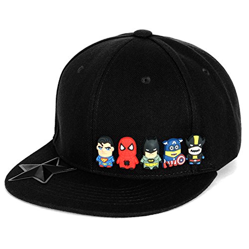 ililily Cute Superheroess Rubber Charms Flat Brim Snapback Hat Baseball Cap (ballcap-1413-1)