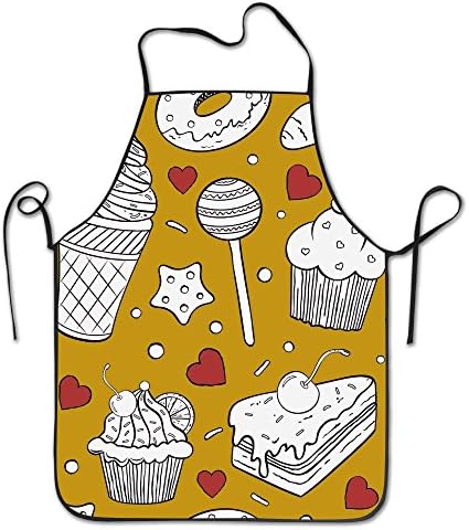 Cake And Ice Cream Personalized Waist Adjustable Durable Apron Unisex Kitchen Cooking Comfortable Apron Grill Cooking Baking Crafting Chef Apron Commercial Restaurant Apron