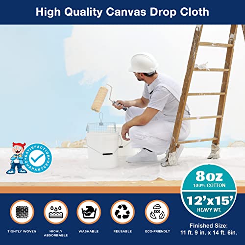 TUFFBOY Canvas Drop Cloth for Painting 12x15 ftAll Purpose Canvas Tarp