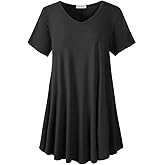 LARACE Casual Tops for Womens Summer Clothes Loose Fit Short Sleeve Shirts Flowy V Neck Tunic Plus Size Blouse