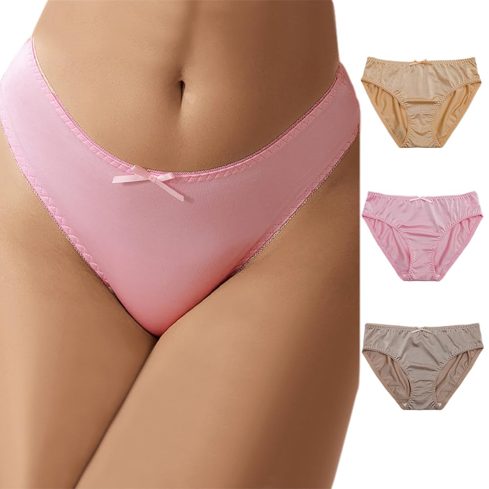 Photo 1 of 4UFIT 3 Pack String Underwear for Women Ice Silk High Cut Stretch Mid Rise Hipster Cheeky Bikini Panties