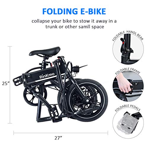 RINKMO FEB-S1 Folding Electric Bike,14 Inch Electric Bicycle with Dual Disc Brakes,36V 8Ah Removable Lithium-Ion Battery, Power Assist,250W Brushless Gear Motor, Suitable for Teens and Adults - Thumbnail 4