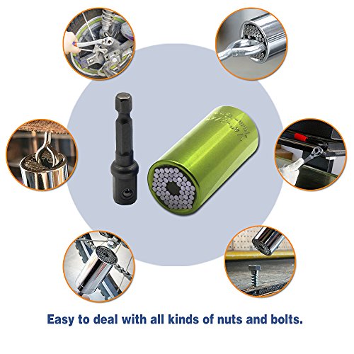 Universal Socket, RKURCK Multi-function 7mm to 19mm Universal Sockets For Metric Wrench Ratchet Power Drill Adapter - Self-Adjusting Professional Repair Tools(Yellow)