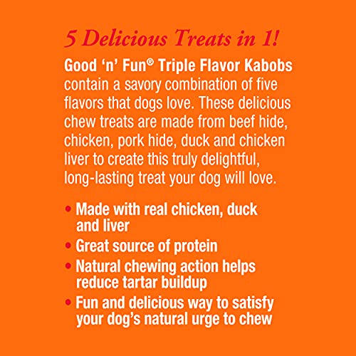 Good'n'Fun Triple Flavor Kebabs, Dog Chew Sticks, Premium Chicken and