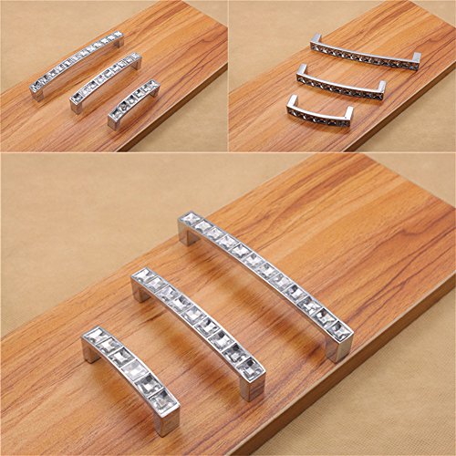Lsgoodcare Silver 64MM/2.52 Inch Europe Simple U Shape Style Crystal Glass Furniture Door Drawer Pull Handle Cabinet Pull Handle Kitchen Knobs-10Pack