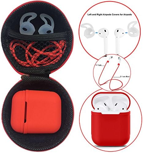 AirPods Case + Airpods Starp,GoodOkay Colorful Strap for iPhone 7/iPhone 7 Plus AirPods,AirPods Case Protective Silicone Cover and Skin for Apple Airpods (Red)