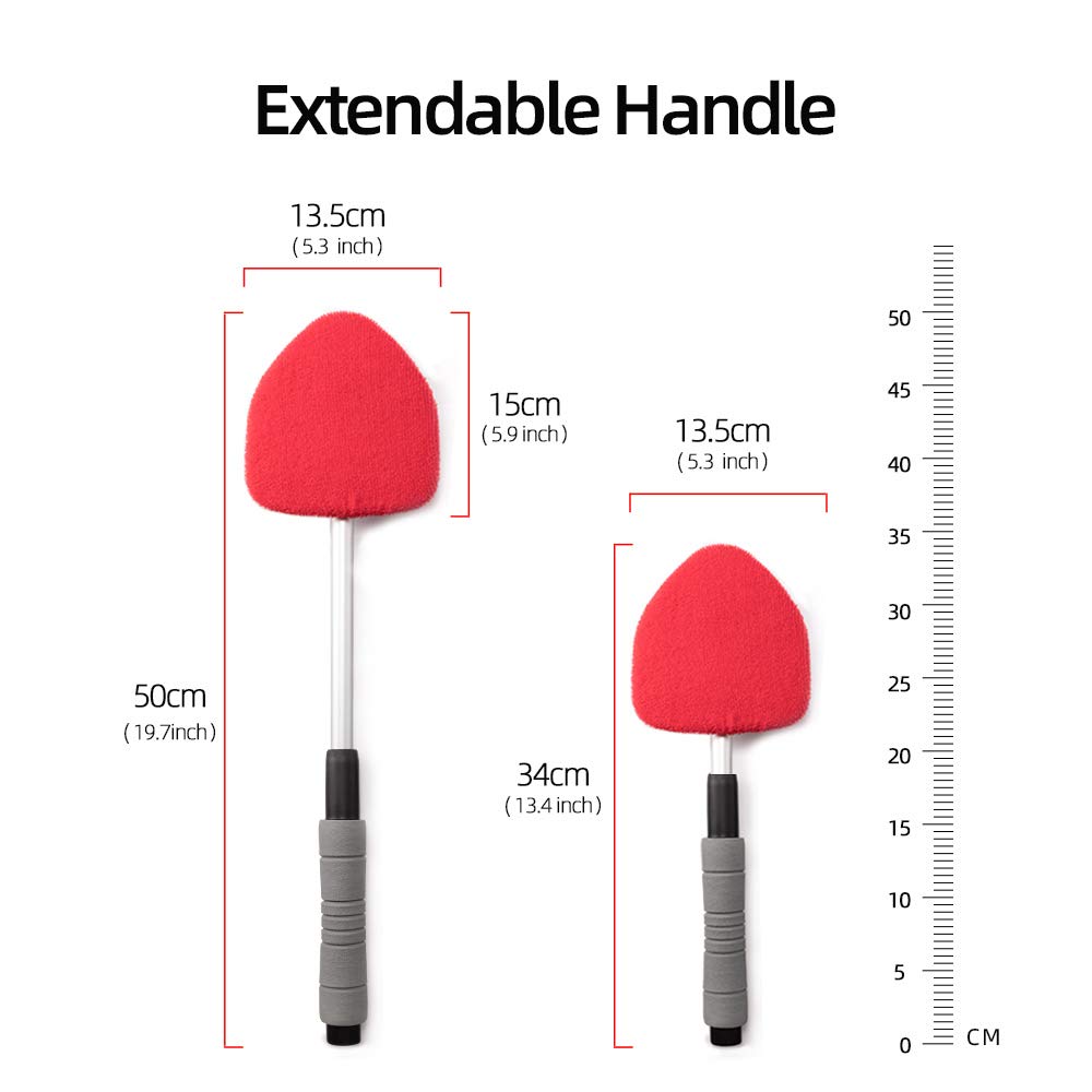 QUEES Windshield Cleaning Tool Unbreakable Car Window Glass Cleaner with Extendable Handle and 2 Washable Reusable Microfiber Pads 1 Wash Sponge