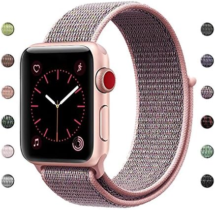 Lozer for Apple Watch Band Sport Loop 42MM, Adjustable Closure Wrist Strap Lightweight Breathable Nylon Replacement Band for Apple Watch Series 3/2/1, Sport, Edition,Nike+ Hermes (Pink Sand)