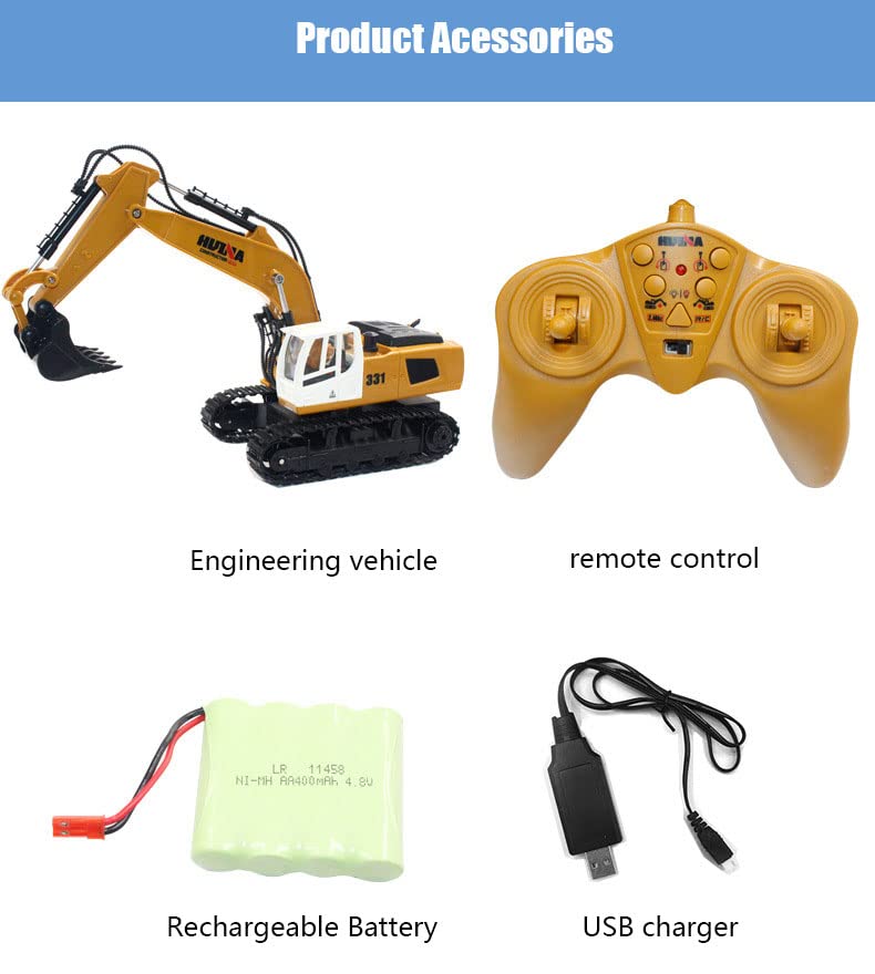 HUINA Remote Control Excavator Toy 1/18 Scale RC Construction Vehicles