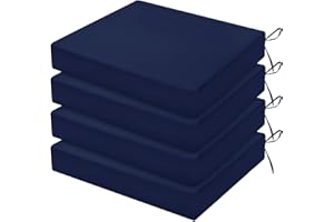 LOVTEX Outdoor Chair Cushions Set of 4, Outdoor Patio Chair Cushions with Ties,Waterproof Chair Cushions for Outdoor Furniture, 18.5 x 16 x 3 inch, Navy Blue