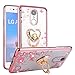 CaseHaven LG LV3, LG Aristo Case, Glitter Crystal Heart Floral Series - Slim Luxury Bling Rhinestone Clear TPU Case with Ring Stand for LG LV3/ LG Aristo MS210 - Rose Gold