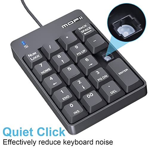 MOFii Number Pad, USB Wired Numeric Keypad 19 Keys Portable for Notebook, Laptop, MacBook, PC, Computer, Surface Pro etc - Black