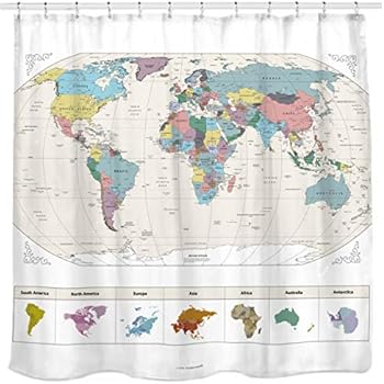 Amazon Com New Map Of The World Shower Curtain With Detailed
