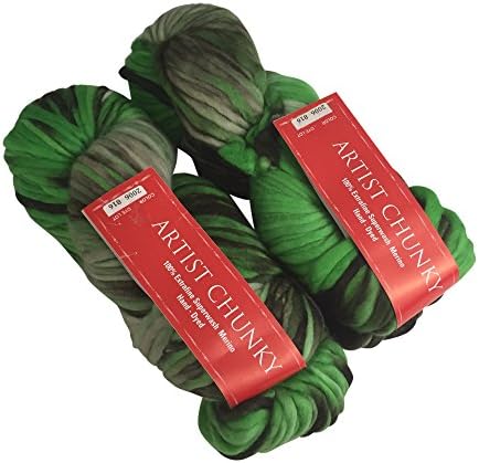 Feza Yarns Artist Chunky, 100% Extrafine Superwash Merino, Green Multi, 99 YDS each skein, 2 Skeins, (Color 2006)