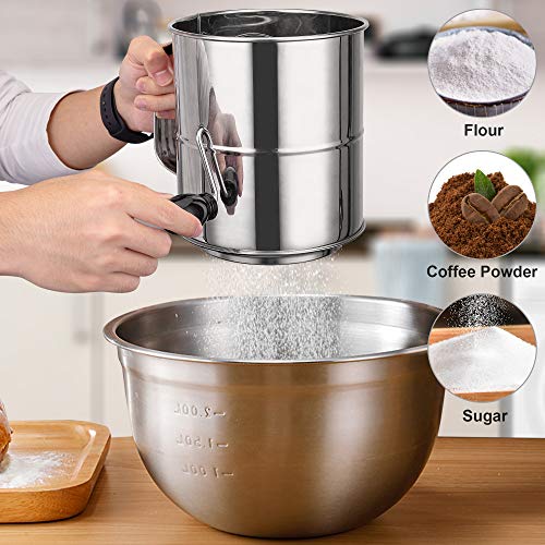 Flour Sifter, ENLOY 8 Cup Stainless Steel Rotary Hand Crank Handheld