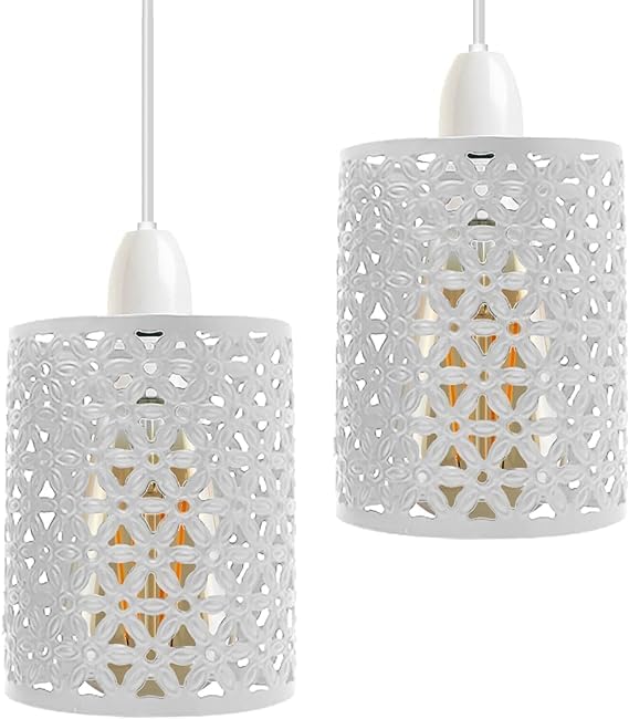 DC VOLTAGE 2 Pack of Drum Cage Metal Easy Fit Ceiling Light Shade Hollow Out Lamp Shade for Pendant Lamp Shade for Kitchen, Hallways (White)