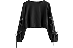 SweatyRocks Women's Casual Lace Up Long Sleeve Pullover Crop Top Sweatshirt