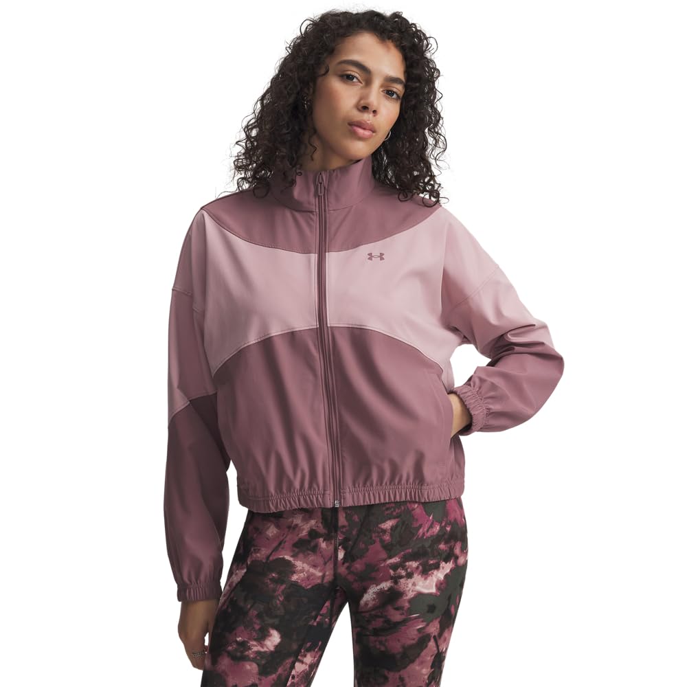 Under Armour Women’s Rival Woven Jacket Plus, (651) Maroon Mist/Tourmaline Pink/Maroon Mist, 2X