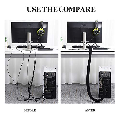 Premium 4 Pack Cable Management Sleeve with 5 Pieces Cable Tie, Adjustable Cord Organizer Cable Wrap Wires Cover Sleeves Wraps Wire Hider System with Zipper and Buckle for Desk Home Office Computers