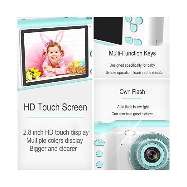 PTHTECHUS Kinder Kamera, Kinderkamera Digital Fotokamera Selfie, 2.8 Zoll Touchscreen Digitalkamera 8M Pixel, mit… – Bild 3