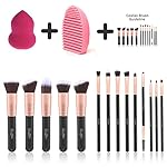 Makeup Brushes Powder Foundation Concealer Eyeliner Makeup Brush Set Cosmetics Tool with Beauty Sponge Blender Cleaner Rose Gold 14 Pcs