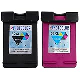 HOTCOLOR 2 Pack (1 Black 1Color) High Yield for 62XL Ink Cartridges High Capacity C2P05AN C2P07AN for ENVY 7645 OfficeJet 5740 5742 5745 Printer