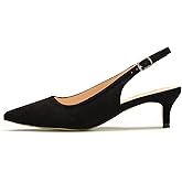 GENSHUO Low Kitten Heels Women's Slingback Dressy Pumps Pointed Closed Toe Ankle Strap Elegant Wedding Pumps Formal Comfortable Shoes